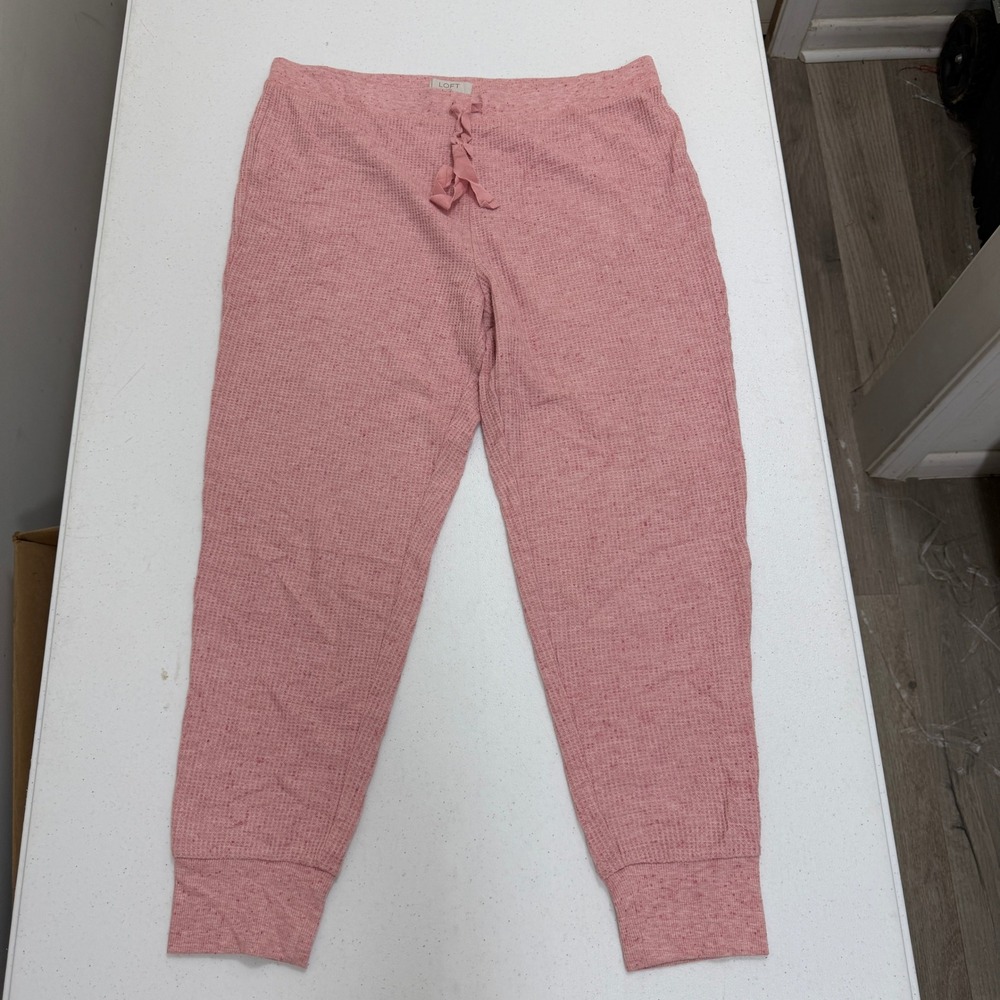 Loft‎ Sleep Pink Waffle Knit Jogger Pajama Pants Large Heathered Ribbon